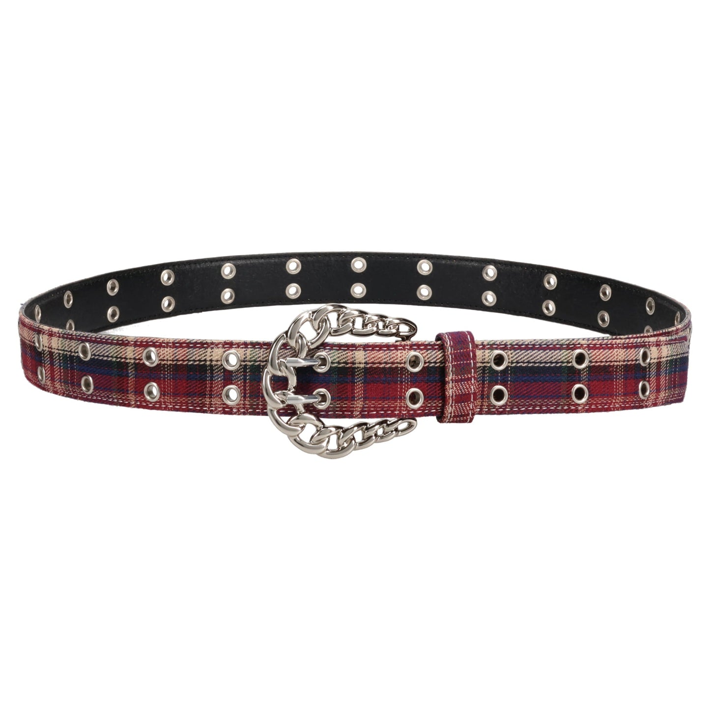CHAIN BUCKLE CHECK BELT / FLANNEL NAVY BEIGE