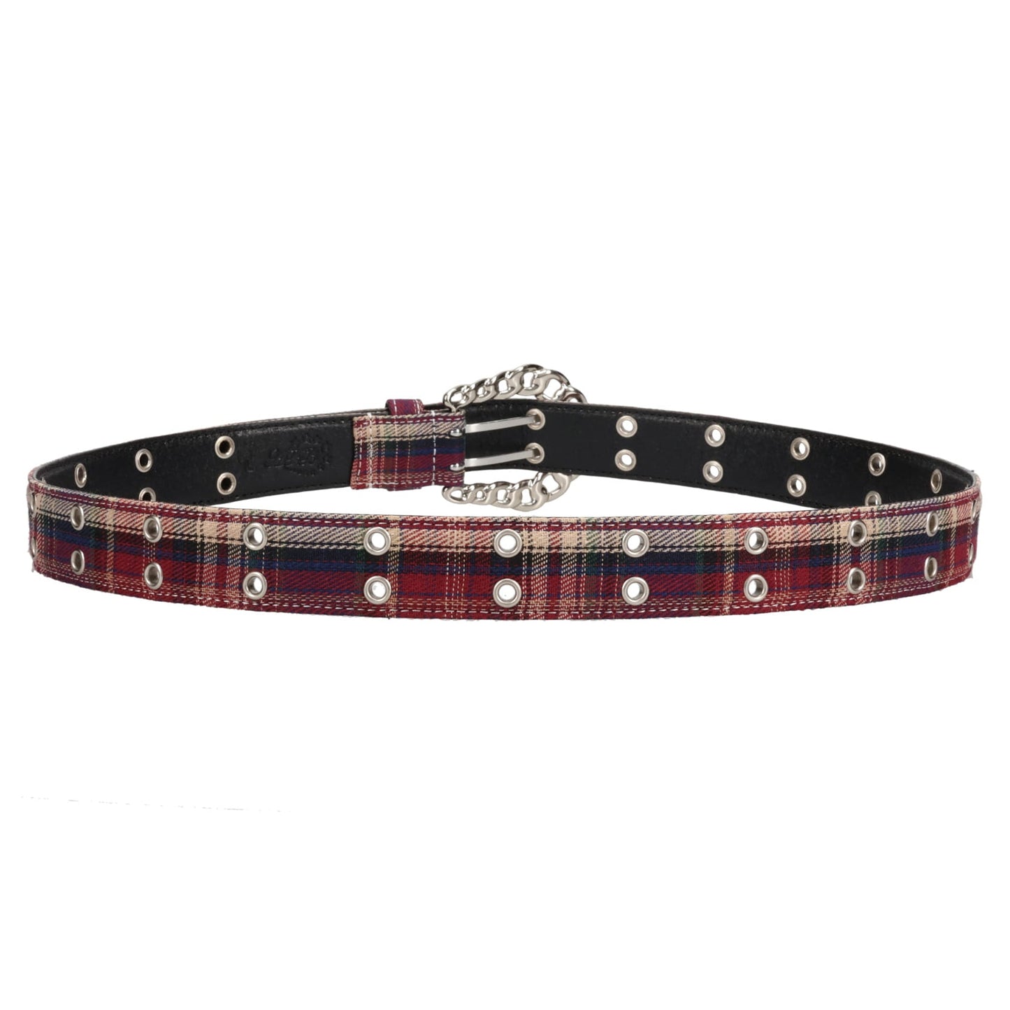 CHAIN BUCKLE CHECK BELT / FLANNEL NAVY BEIGE