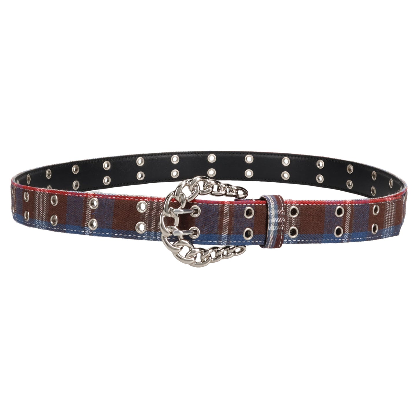 CHAIN BUCKLE CHECK BELT / FLANNEL BLUE BROWN