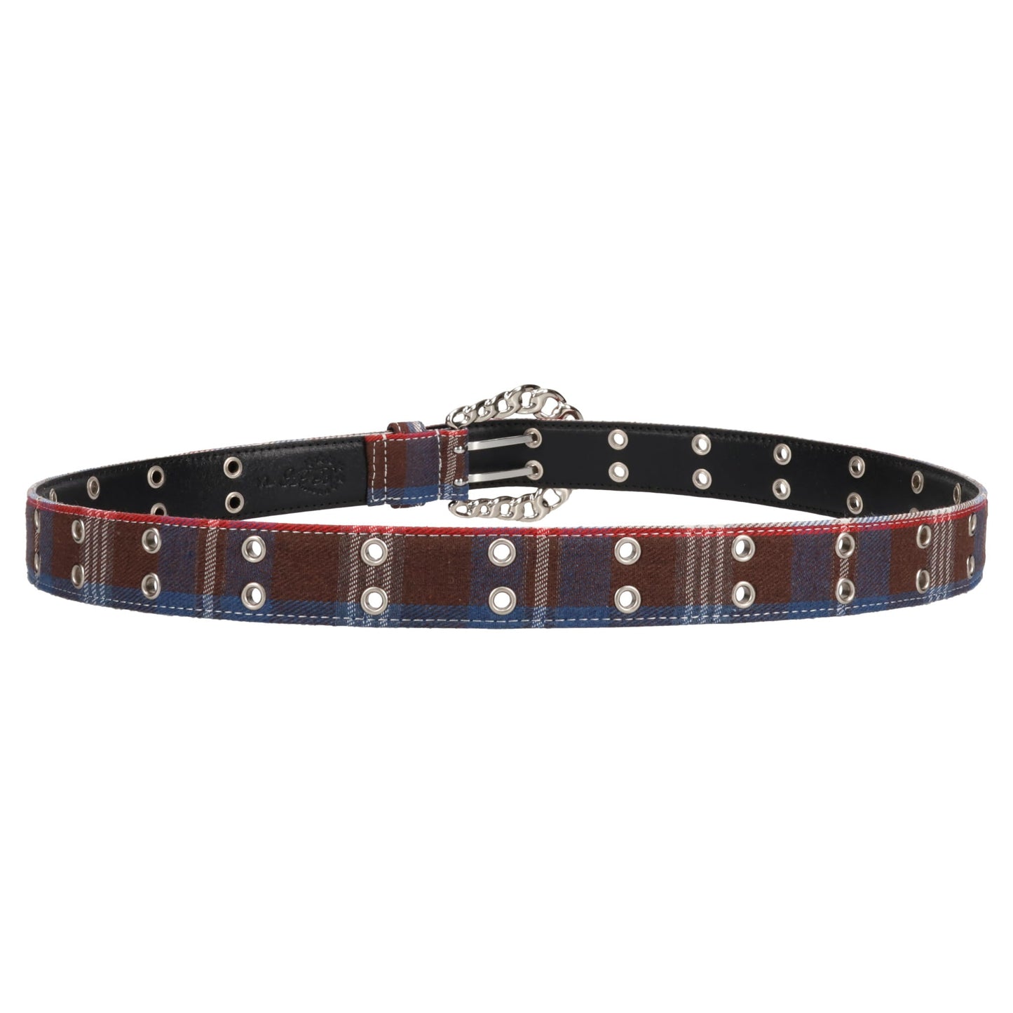 CHAIN BUCKLE CHECK BELT / FLANNEL BLUE BROWN