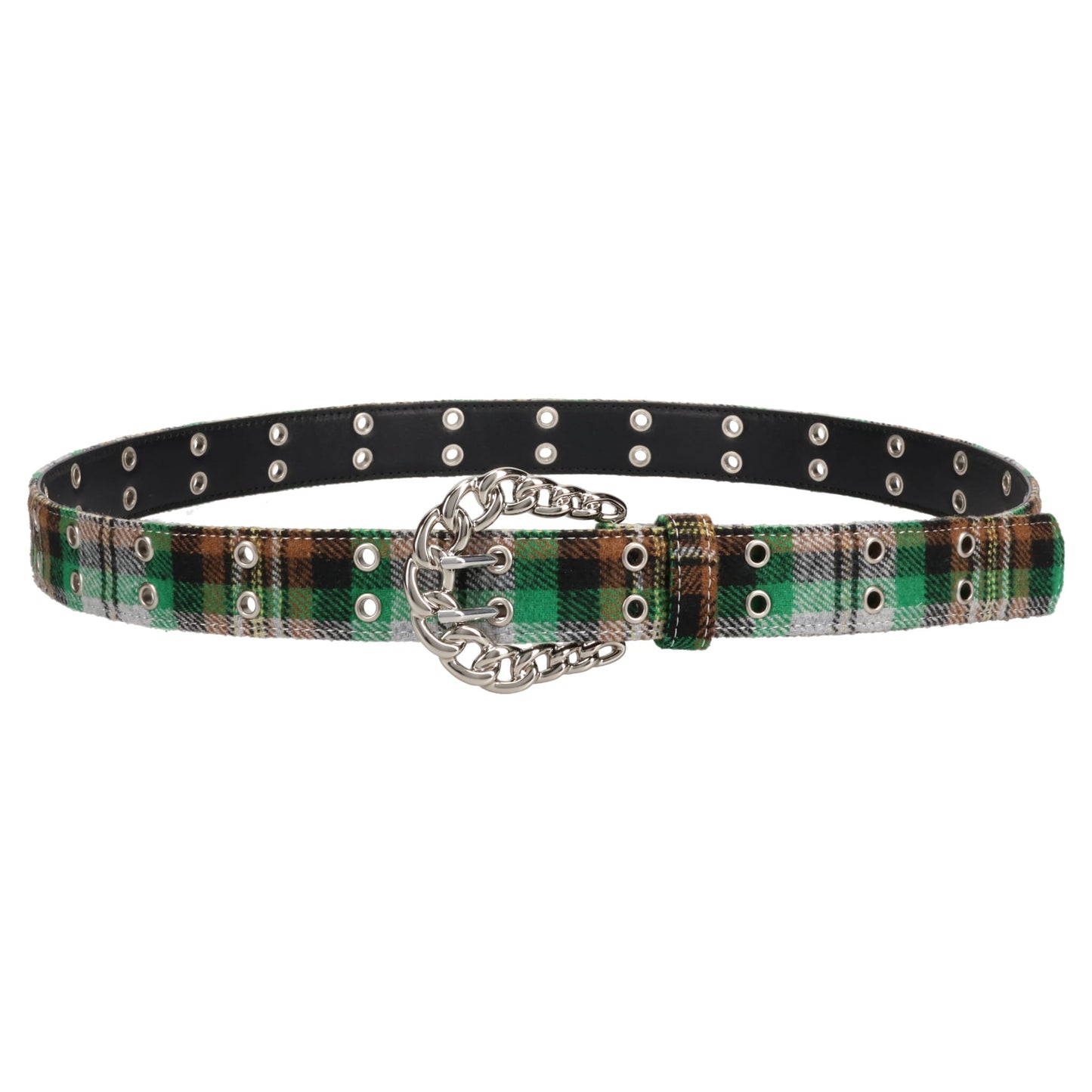 CHAIN BUCKLE CHECK BELT / FLANNEL GREEN GREY