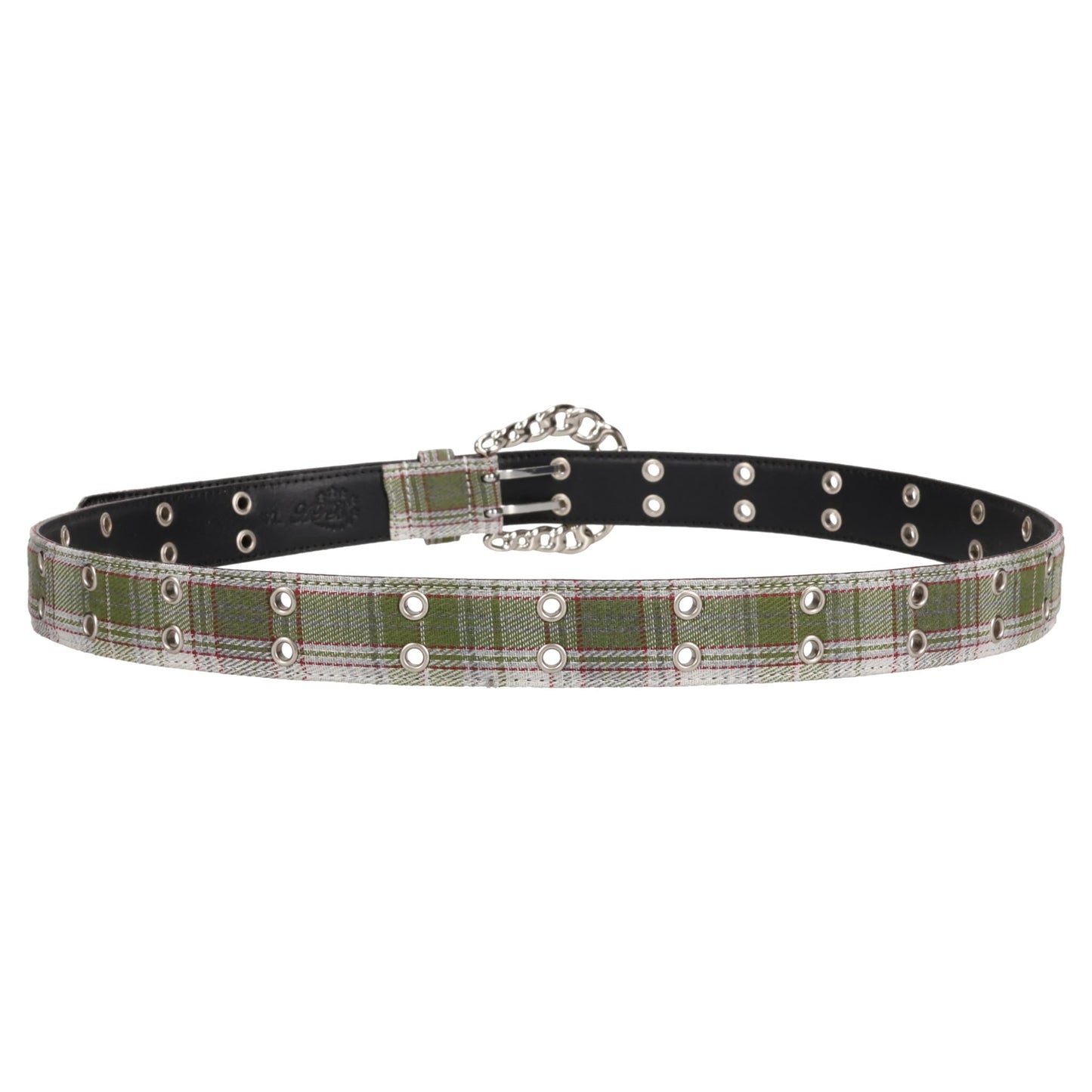 CHAIN BUCKLE CHECK BELT / FLANNEL GREY WHITE