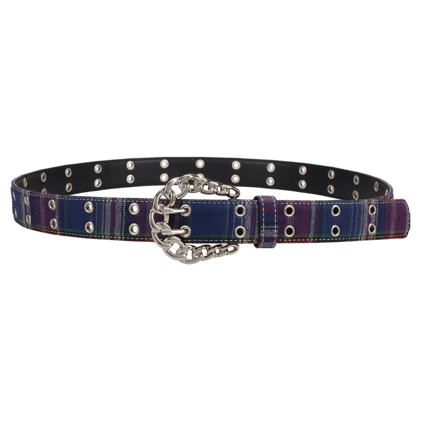 CHAIN BUCKLE CHECK BELT / FLANNEL NAVY BEIGE