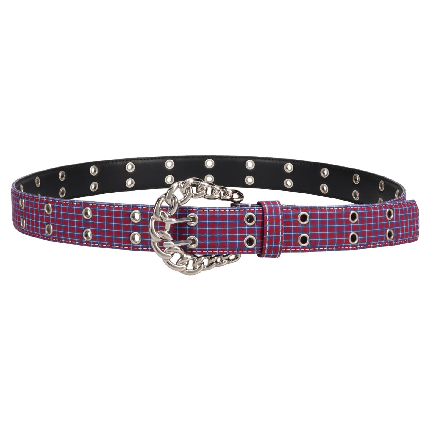 CHAIN BUCKLE CHECK BELT / RED/BLUE