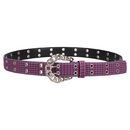CHAIN BUCKLE CHECK BELT / RED/BLUE