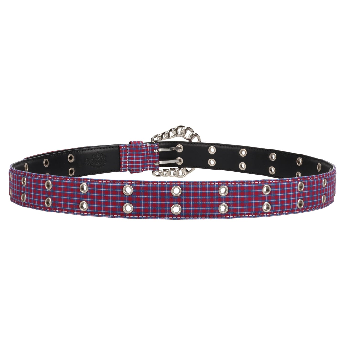 CHAIN BUCKLE CHECK BELT / RED/BLUE