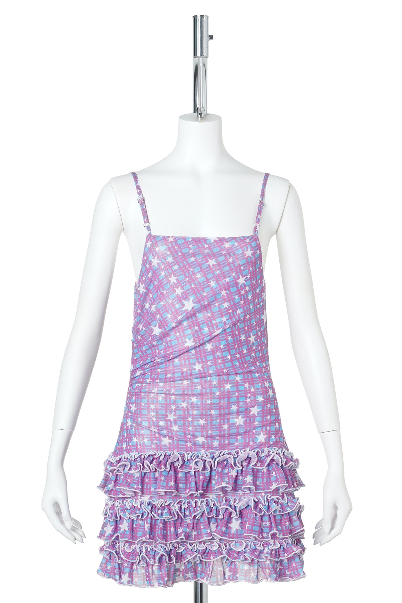 WMS STAR CHECK MESH CAMISOLE DRESS / BLUE