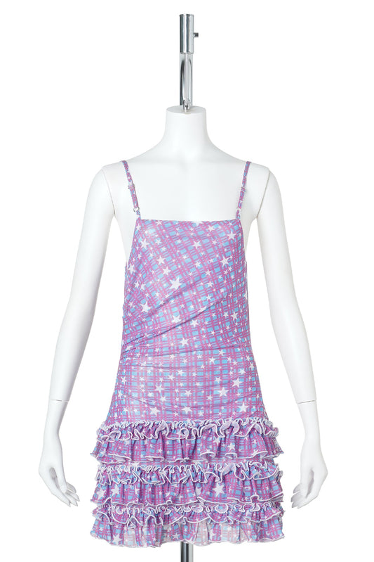 WMS STAR CHECK MESH CAMISOLE DRESS / BLUE