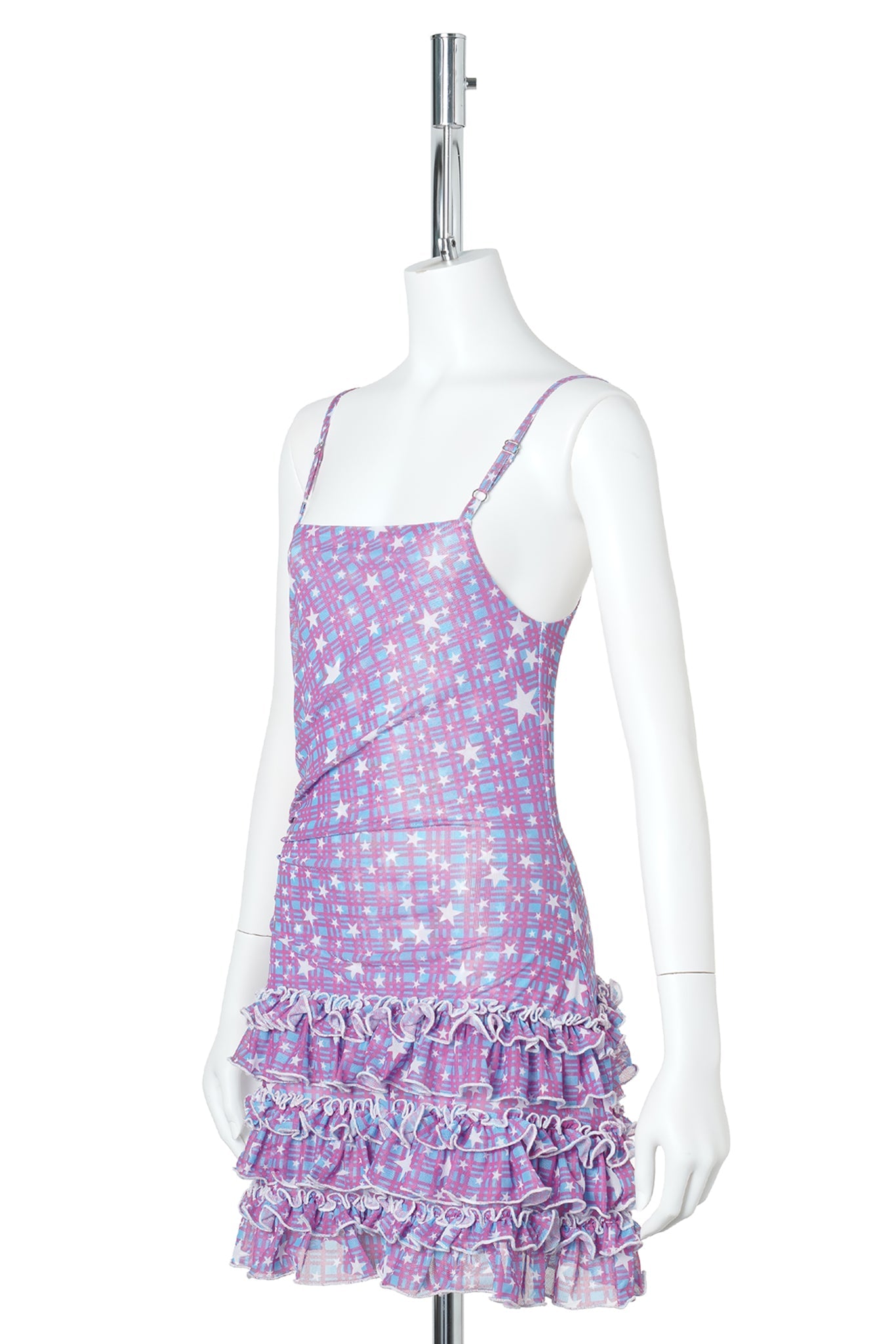 WMS STAR CHECK MESH CAMISOLE DRESS / BLUE