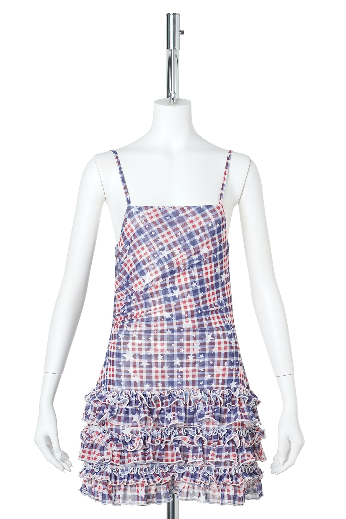 WMS STAR CHECK MESH CAMISOLE DRESS / NAVY