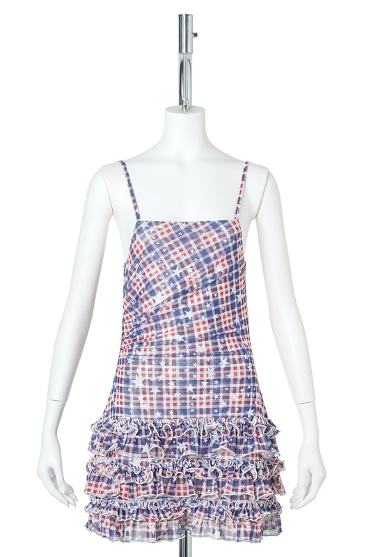 WMS STAR CHECK MESH CAMISOLE DRESS / NAVY