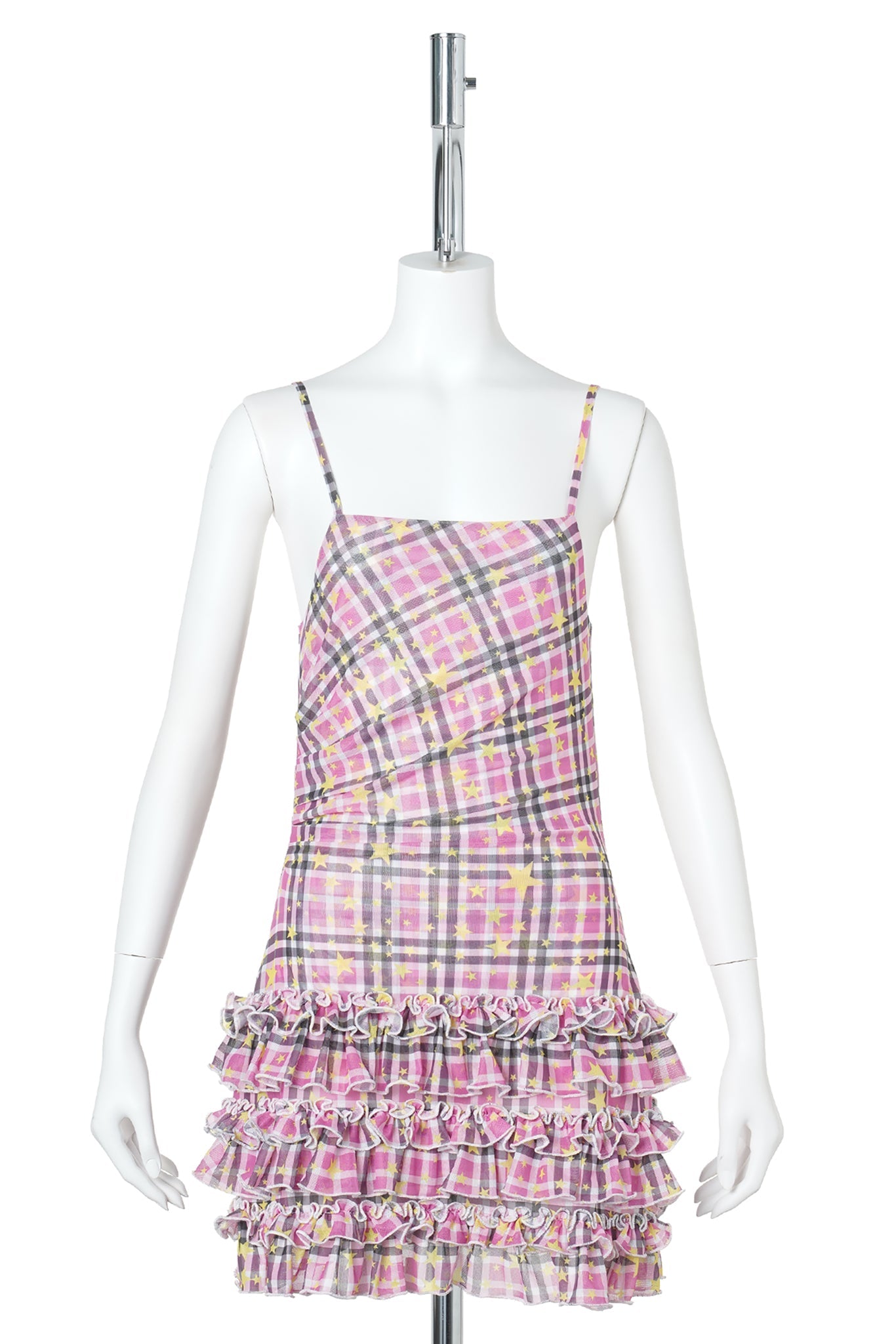 WMS STAR CHECK MESH CAMISOLE DRESS / PINK