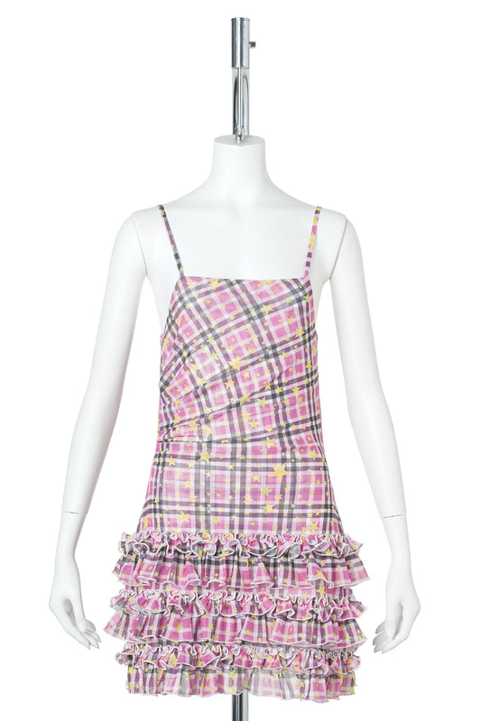 WMS STAR CHECK MESH CAMISOLE DRESS / PINK