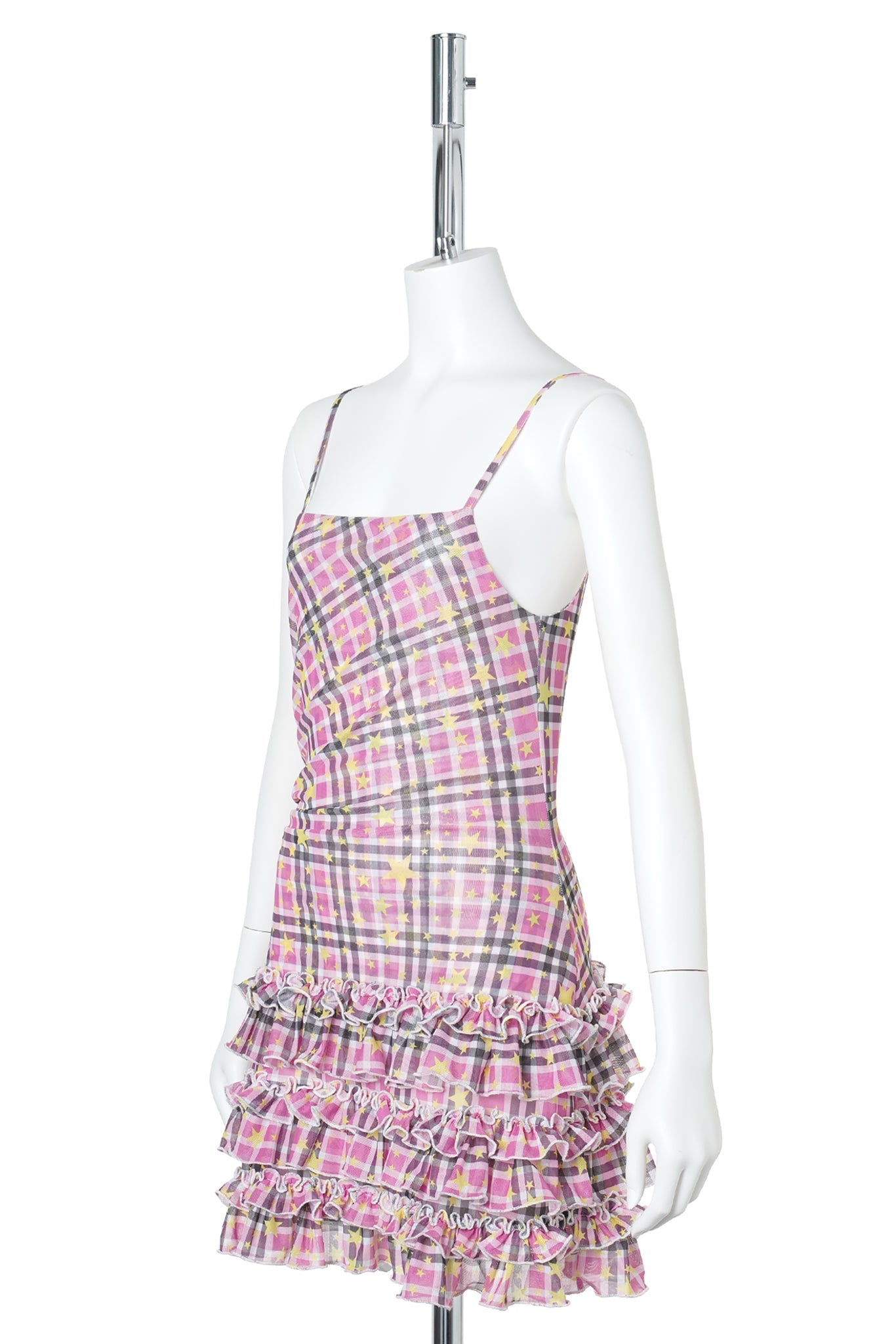 WMS STAR CHECK MESH CAMISOLE DRESS / PINK