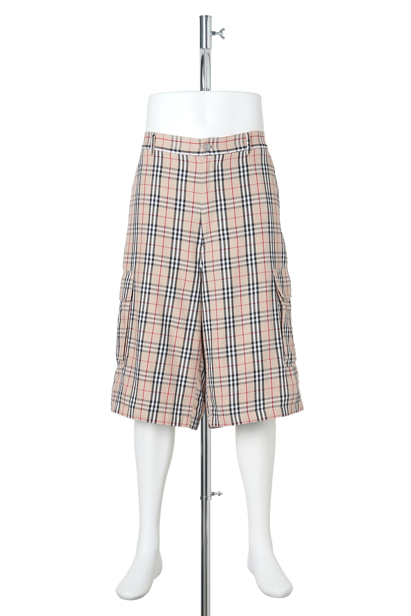 WIDE CARGO SHORTS / CHECK BEIGE