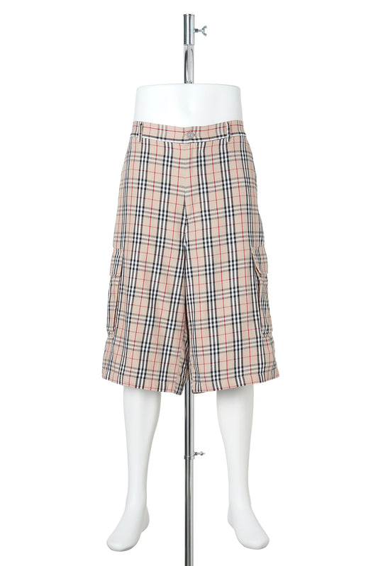 WIDE CARGO SHORTS / CHECK BEIGE