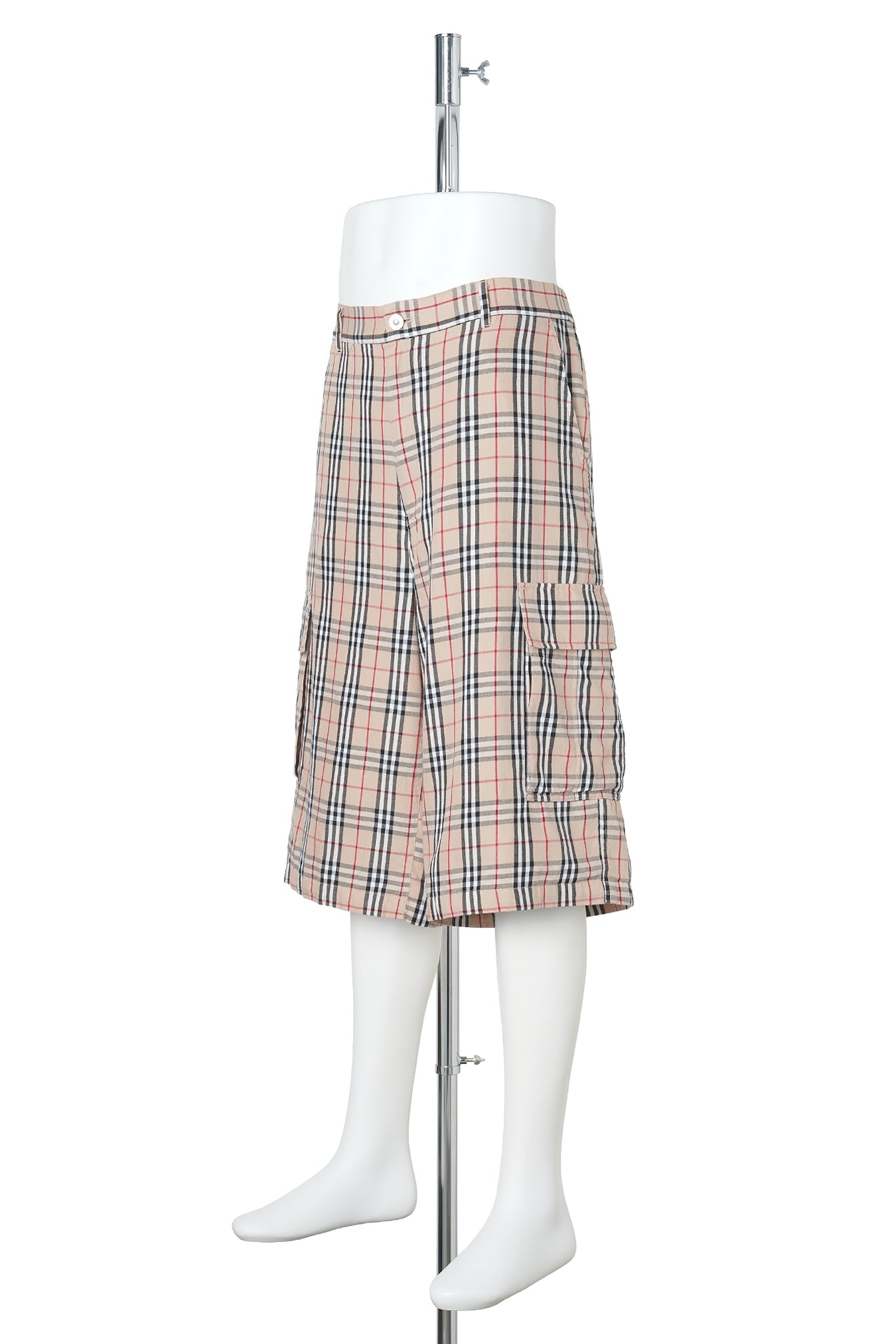 WIDE CARGO SHORTS / CHECK BEIGE