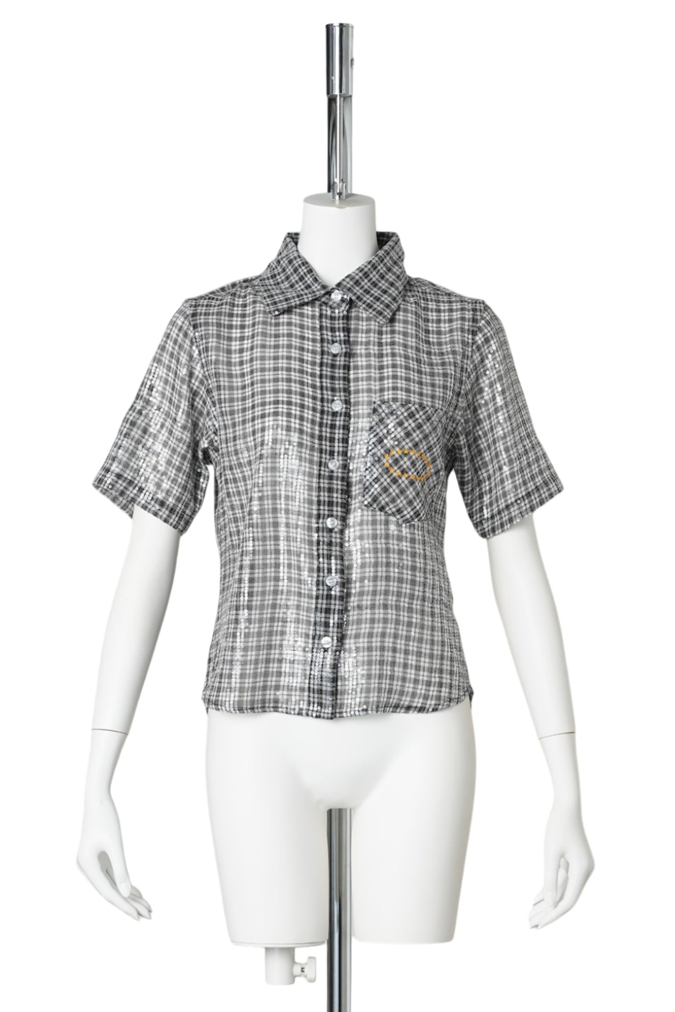 WMS SHEER SPANGLE SS SHIRTS / BLACK CHECK