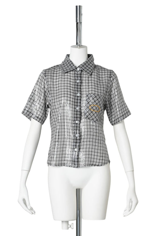 WMS SHEER SPANGLE SS SHIRTS / BLACK CHECK