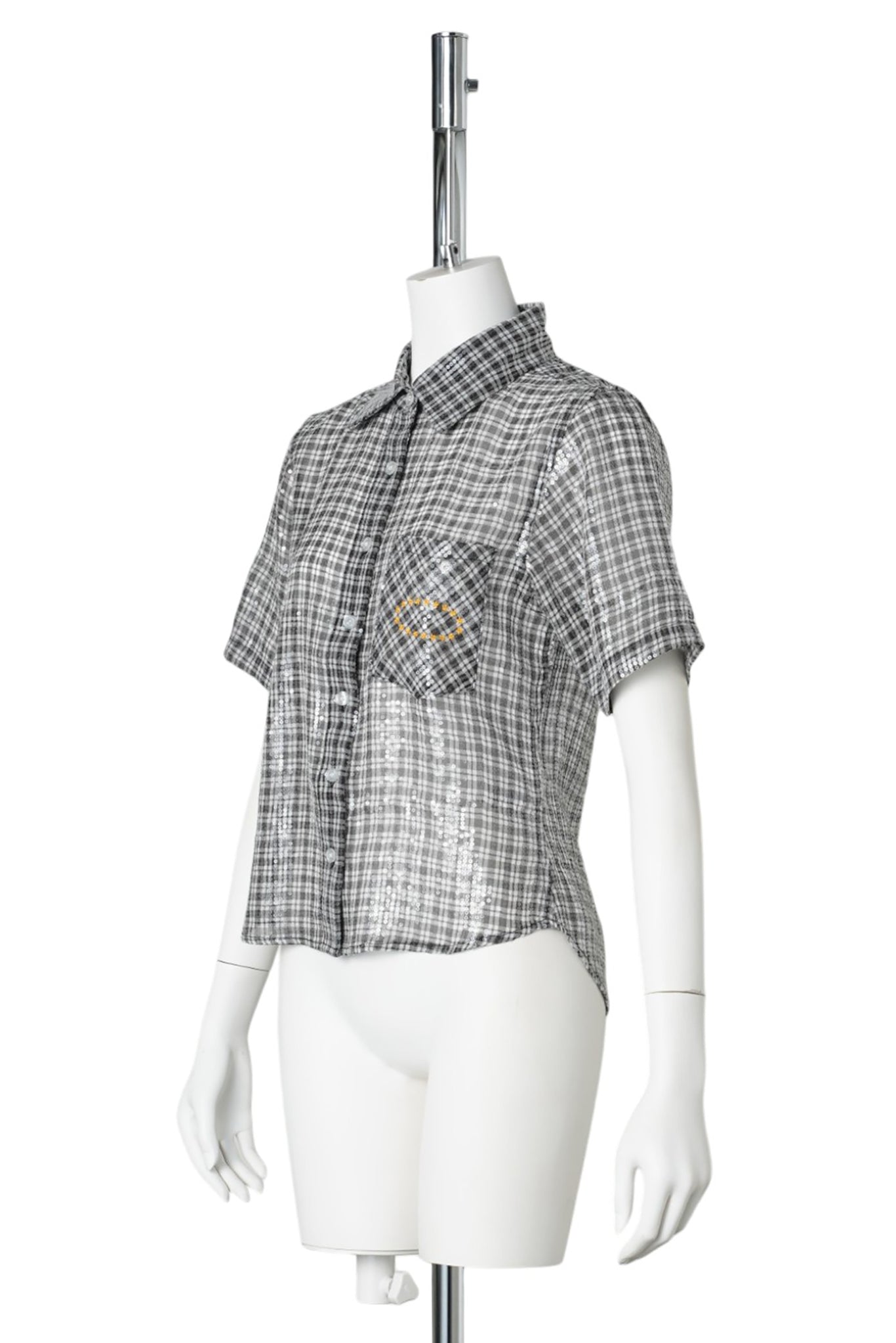 WMS SHEER SPANGLE SS SHIRTS / BLACK CHECK