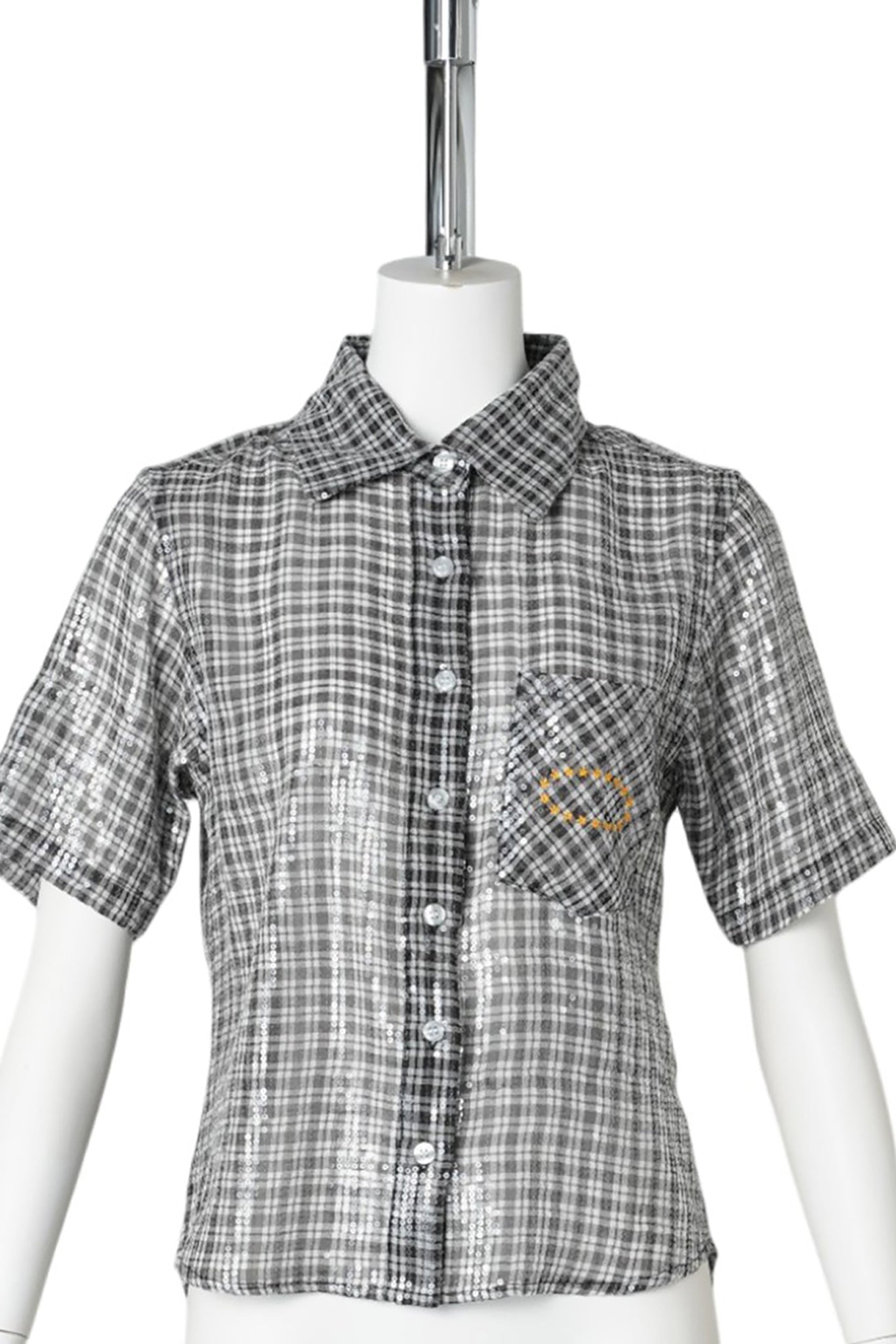 WMS SHEER SPANGLE SS SHIRTS / BLACK CHECK
