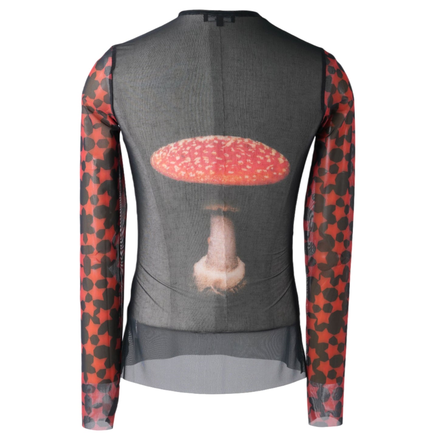 AI MUSHROOM AND STARS PRINT POLY LONG SLEEVE T-SHIRT / BLACK/WHITE