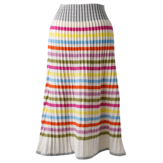 KNITTED MERINO AND LUREX PLEAT MAXI SKIRT WITH MULICOLOR STRIPES AND CHECK RIB / MULTI