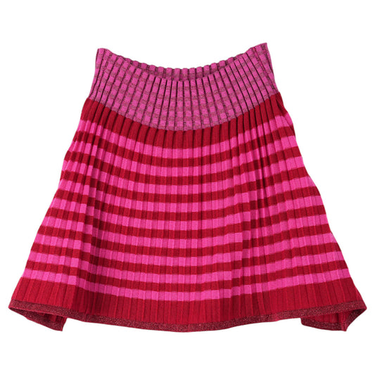 KNITTED MERINO AND LUREX PLEAT MIDI SKIRT / RED/PINK