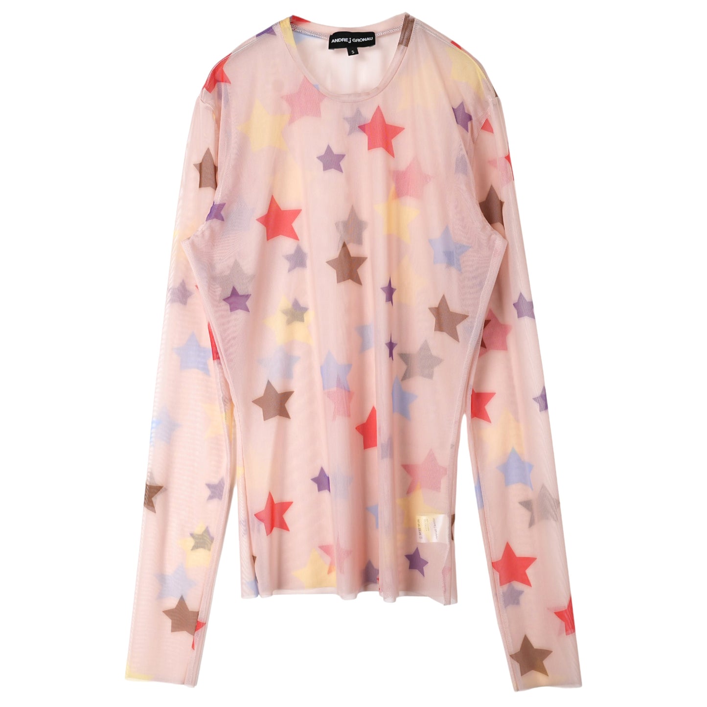 ALL OVER STENCIL STARS PRINT POLY LONG SLEEVE T-SHIRT / CREAM/MULTI