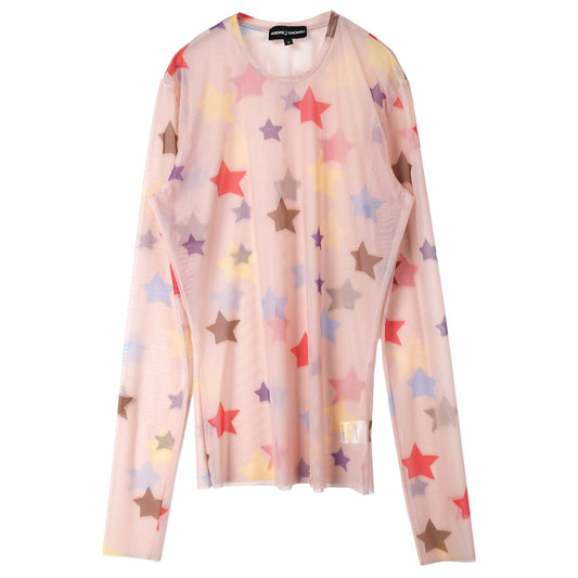 ALL OVER STENCIL STARS PRINT POLY LONG SLEEVE T-SHIRT / CREAM/MULTI