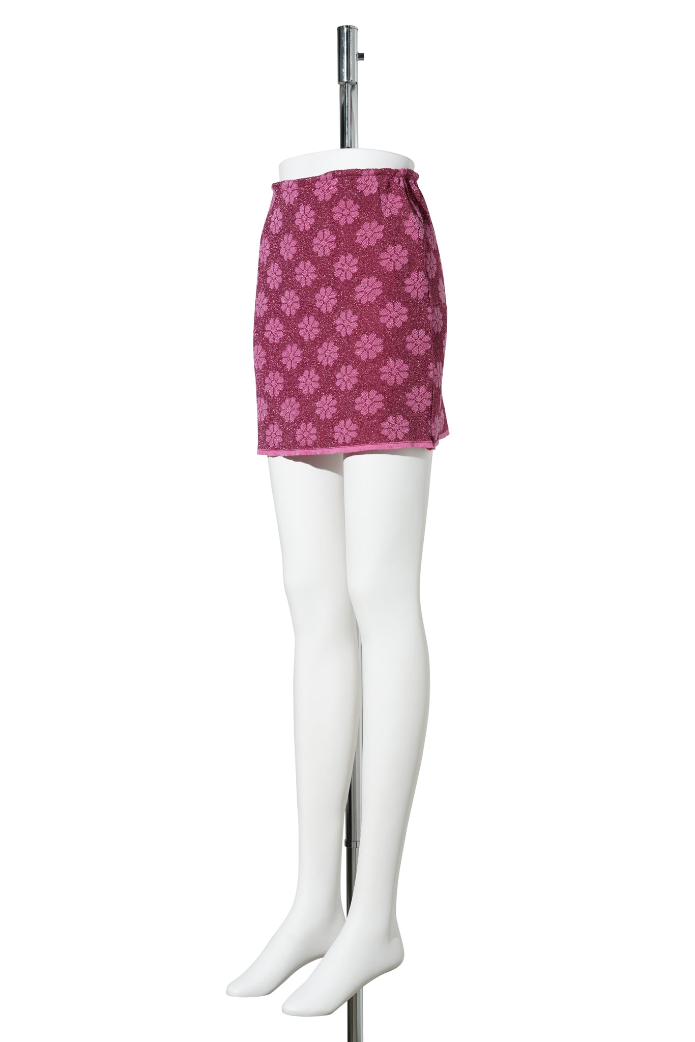 KNITTED CLOQUE FLOWER PENCIL SKIRT / ROSE
