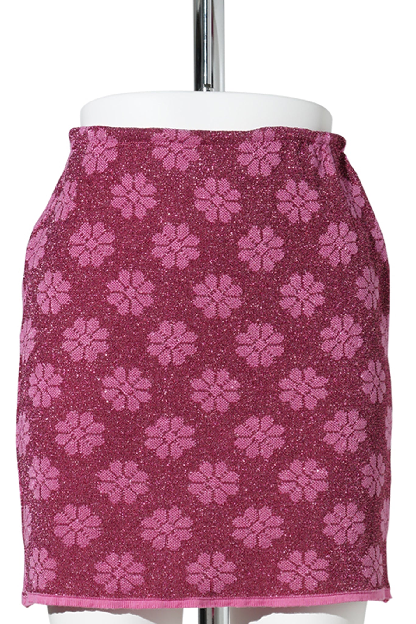 KNITTED CLOQUE FLOWER PENCIL SKIRT / ROSE