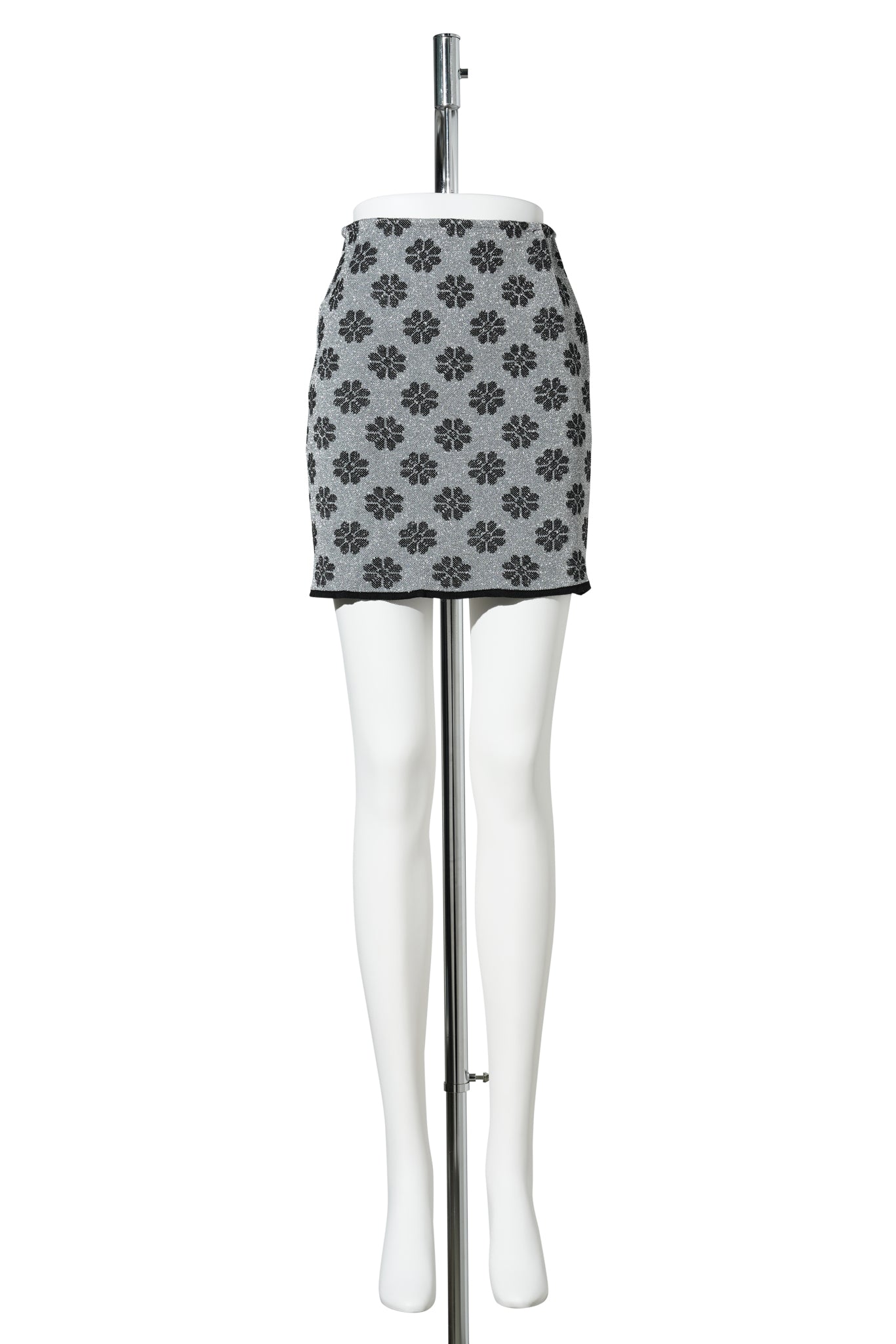 KNITTED CLOQUE FLOWER PENCIL SKIRT / GREY