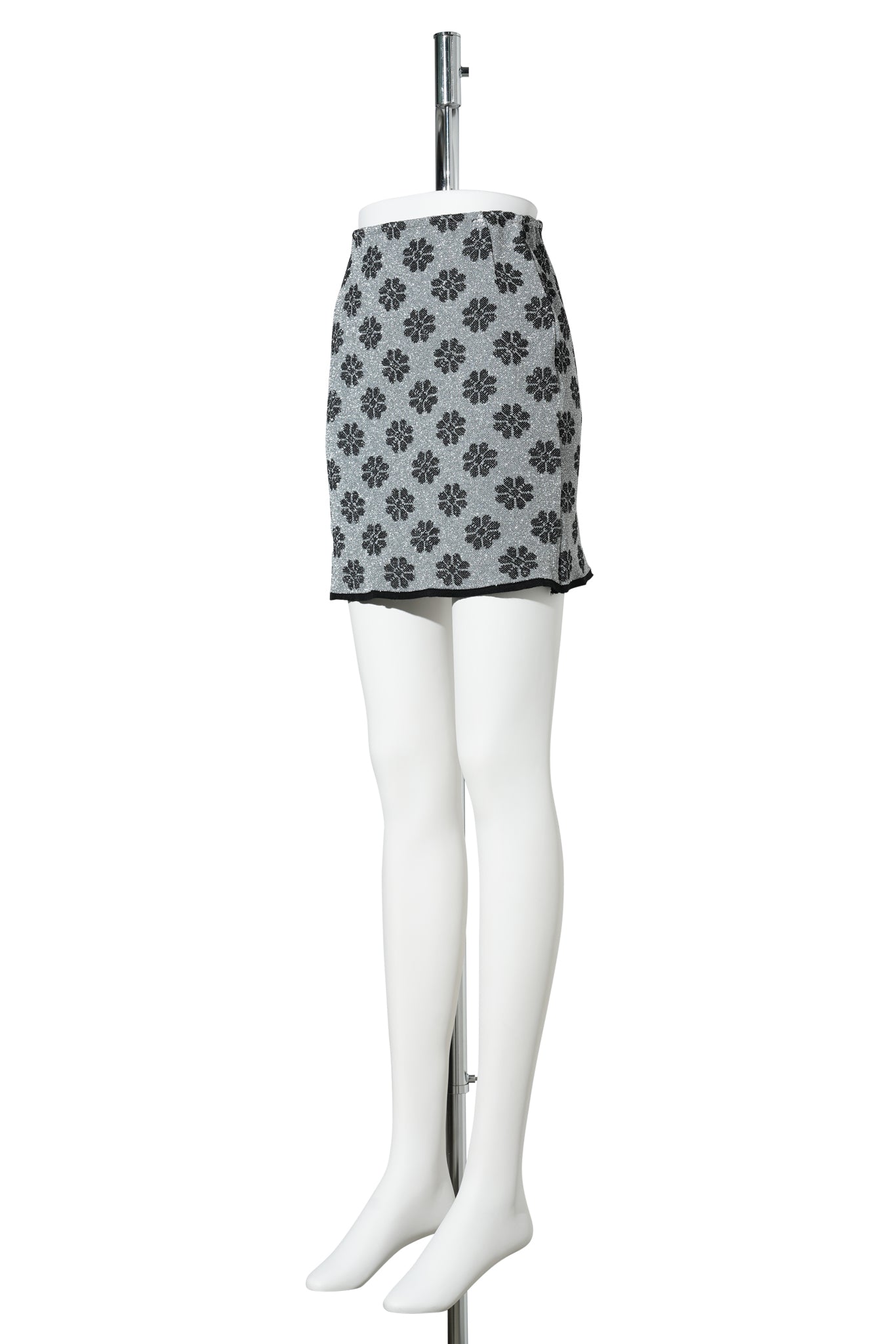 KNITTED CLOQUE FLOWER PENCIL SKIRT / GREY