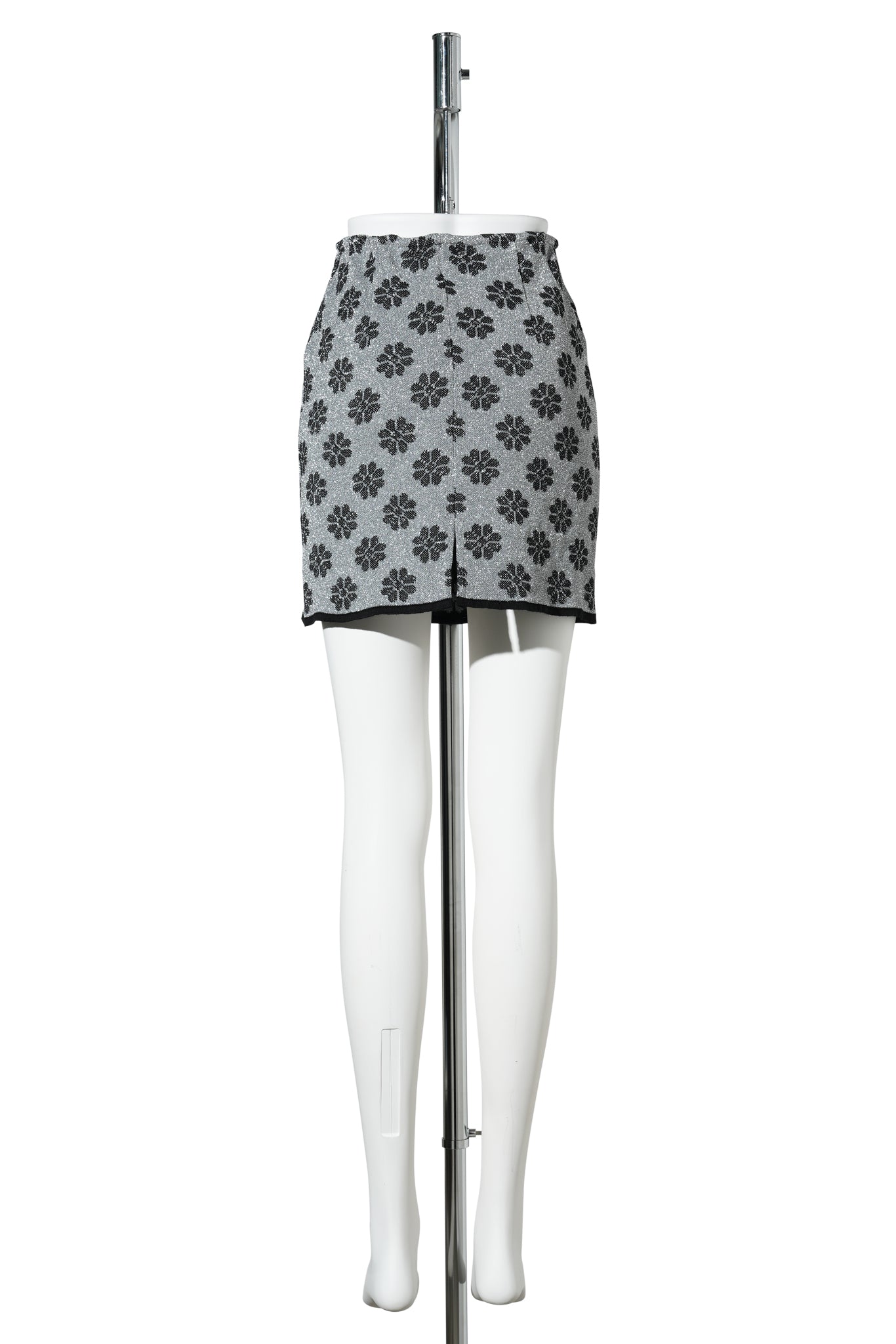 KNITTED CLOQUE FLOWER PENCIL SKIRT / GREY
