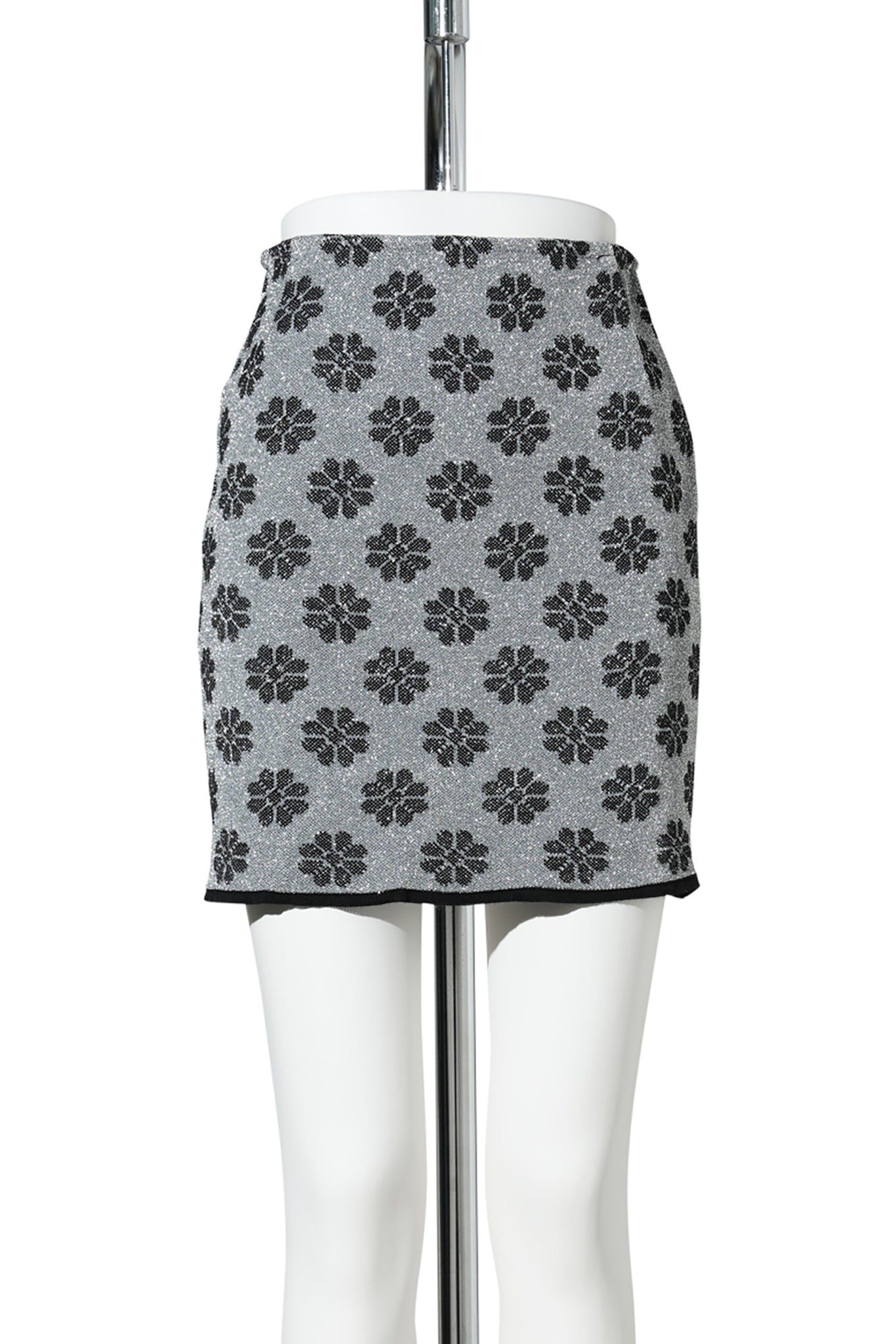 KNITTED CLOQUE FLOWER PENCIL SKIRT / GREY