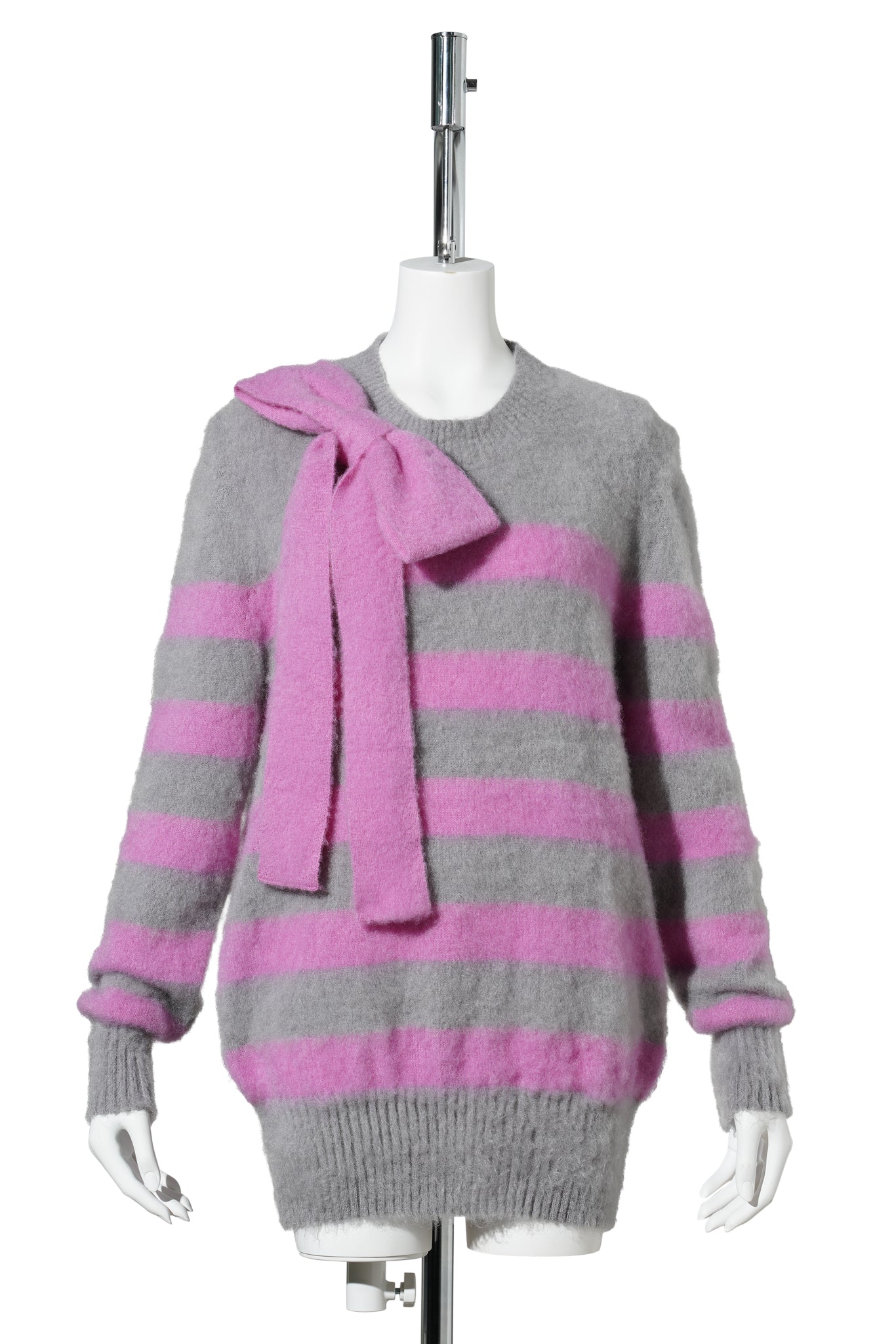 CLASSIC BRETON FRENCH KNITTED LONGSLEEVE JUMPER WITH WIDE HEM RIBS / GREY/LILAC