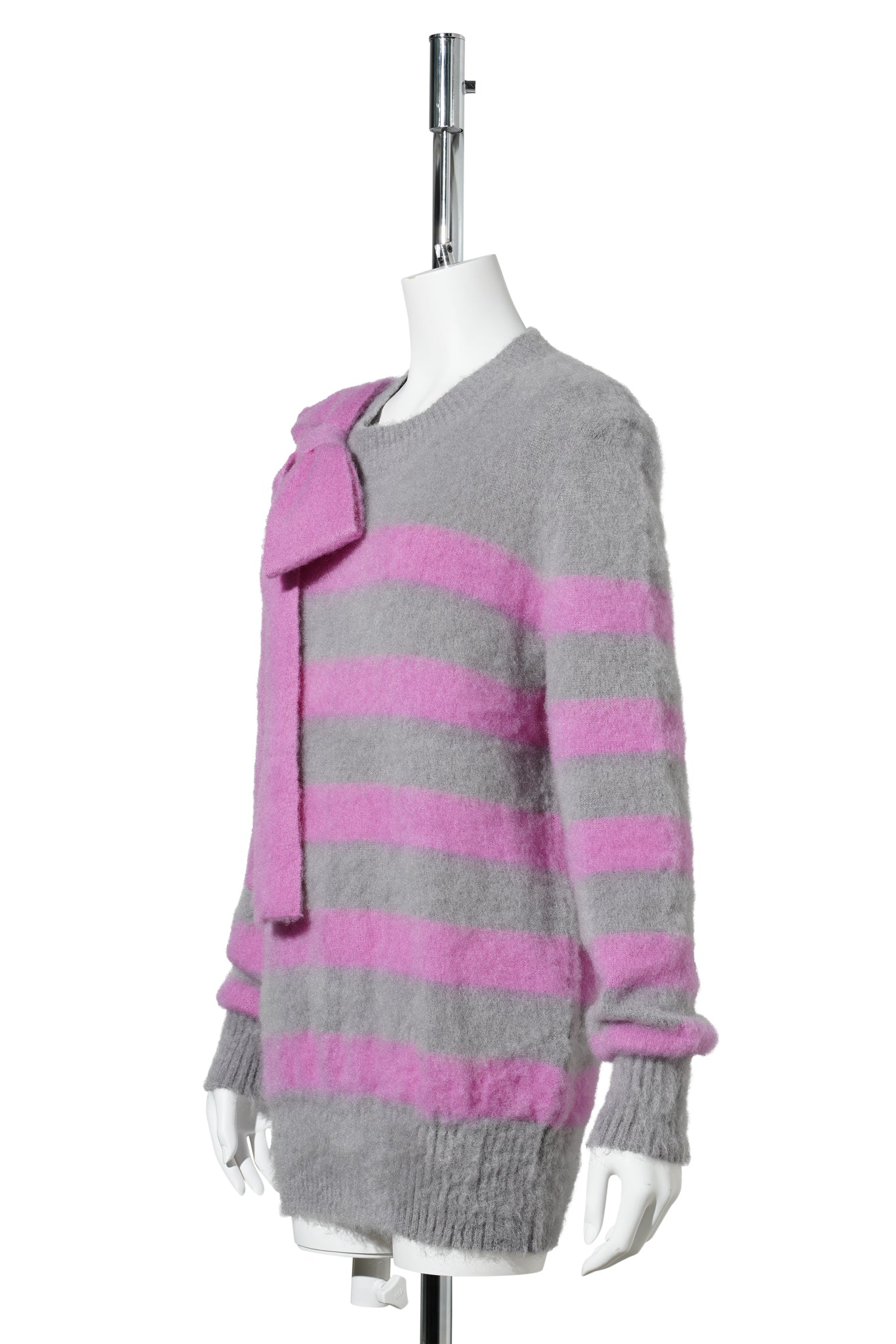 CLASSIC BRETON FRENCH KNITTED LONGSLEEVE JUMPER WITH WIDE HEM RIBS / GREY/LILAC