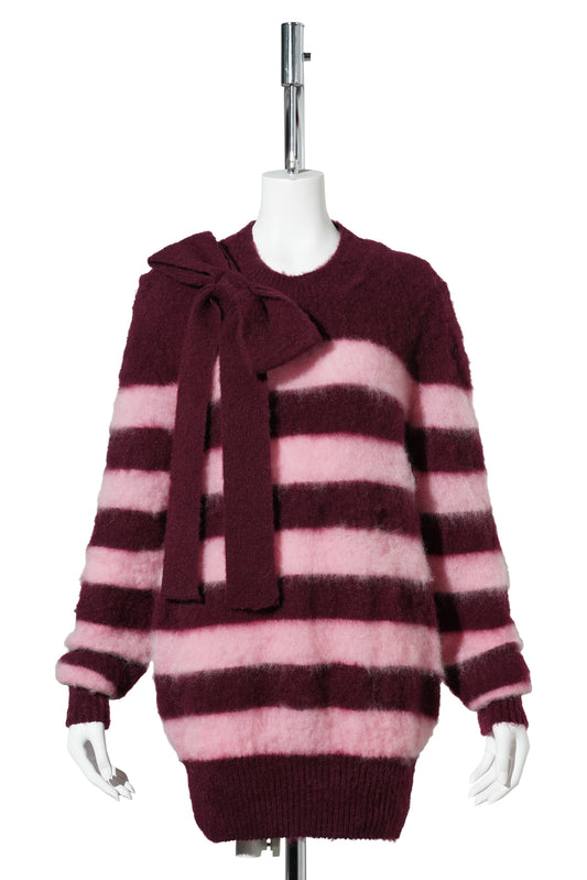 CLASSIC BRETON FRENCH KNITTED LONGSLEEVE JUMPER WITH WIDE HEM RIBS / WINE/ROSE