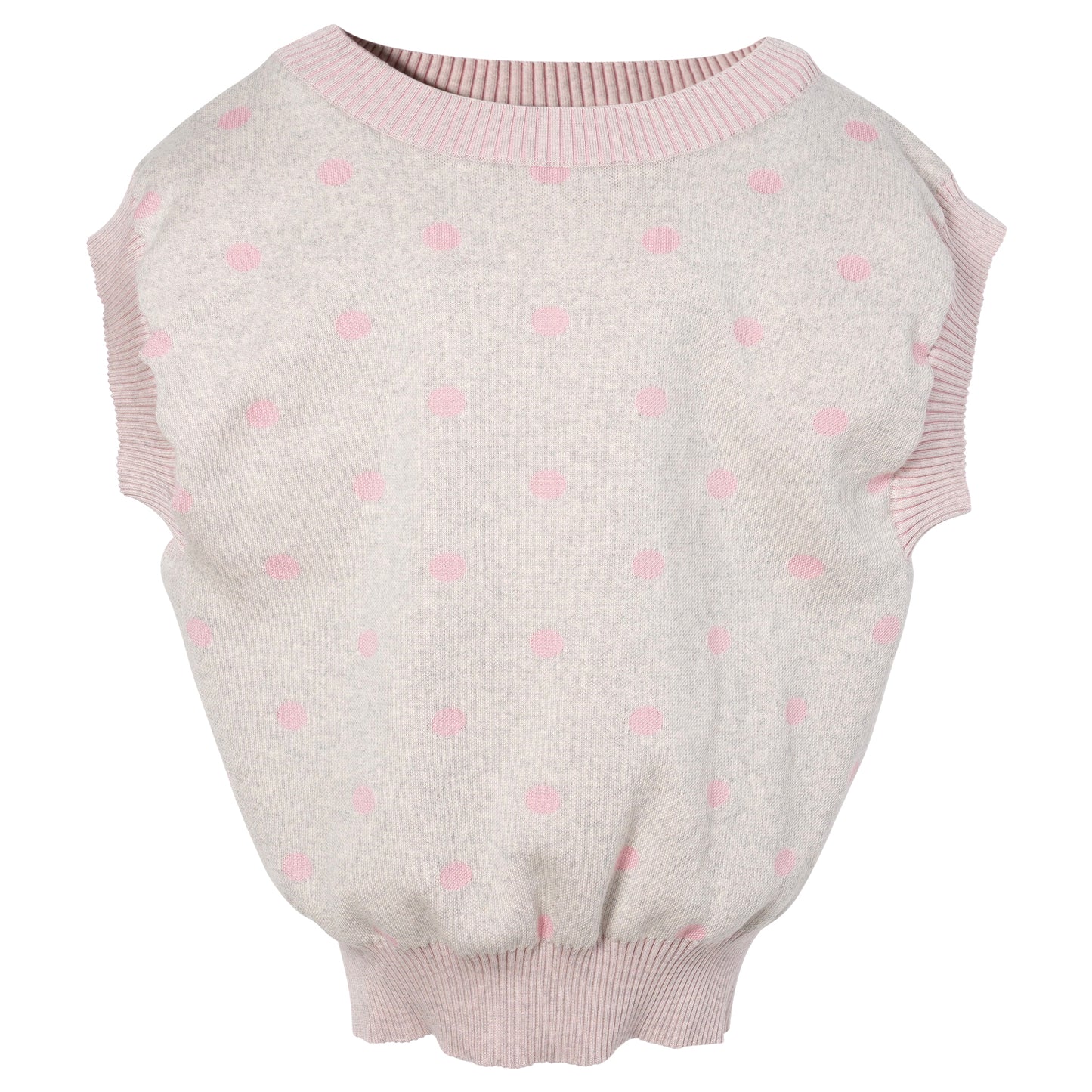 POLKA DOT SQUARE VEST PULLOVER WITH MERINO JACQUARD PRINT AND RIB EDGES / ROSE/GREY