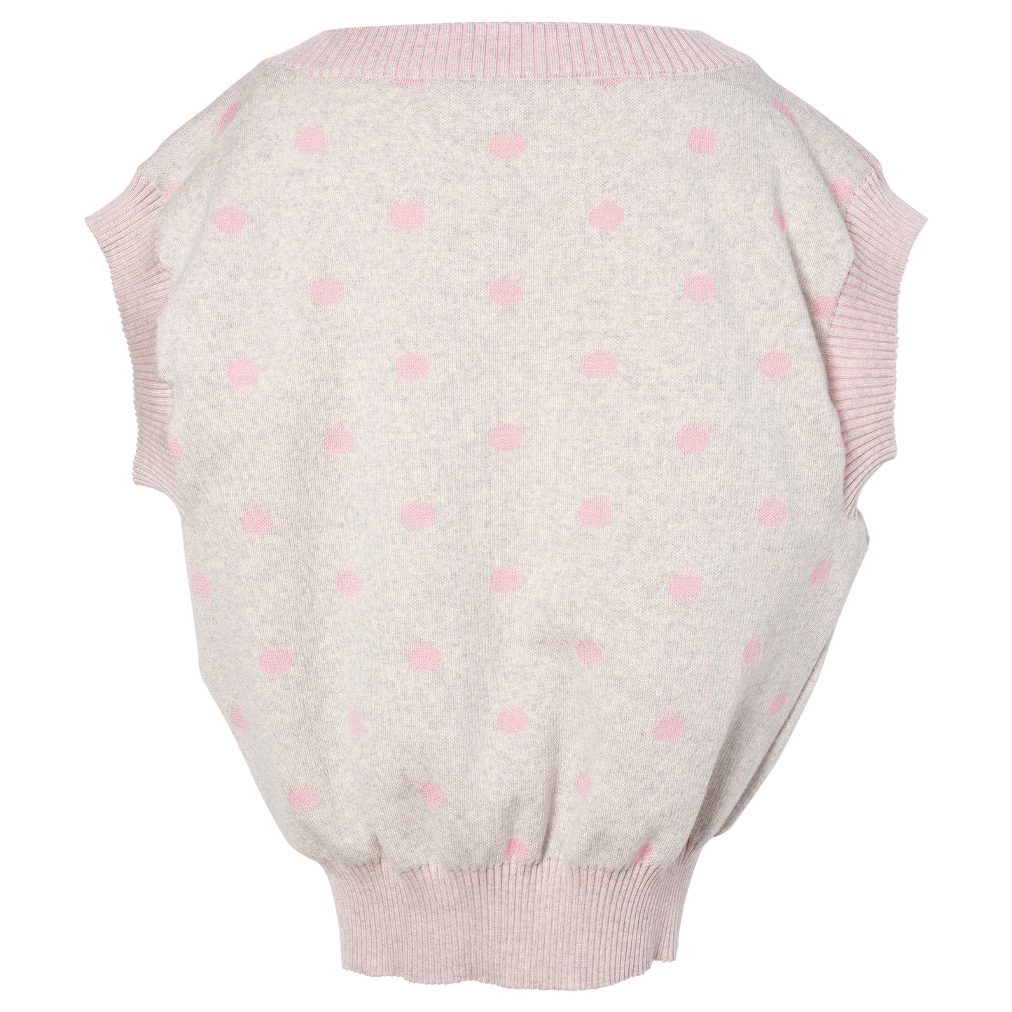 POLKA DOT SQUARE VEST PULLOVER WITH MERINO JACQUARD PRINT AND RIB EDGES / ROSE/GREY