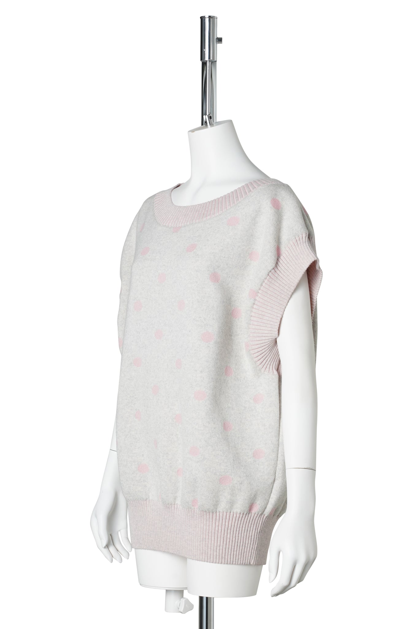 POLKA DOT SQUARE VEST PULLOVER WITH MERINO JACQUARD PRINT AND RIB EDGES / ROSE/GREY