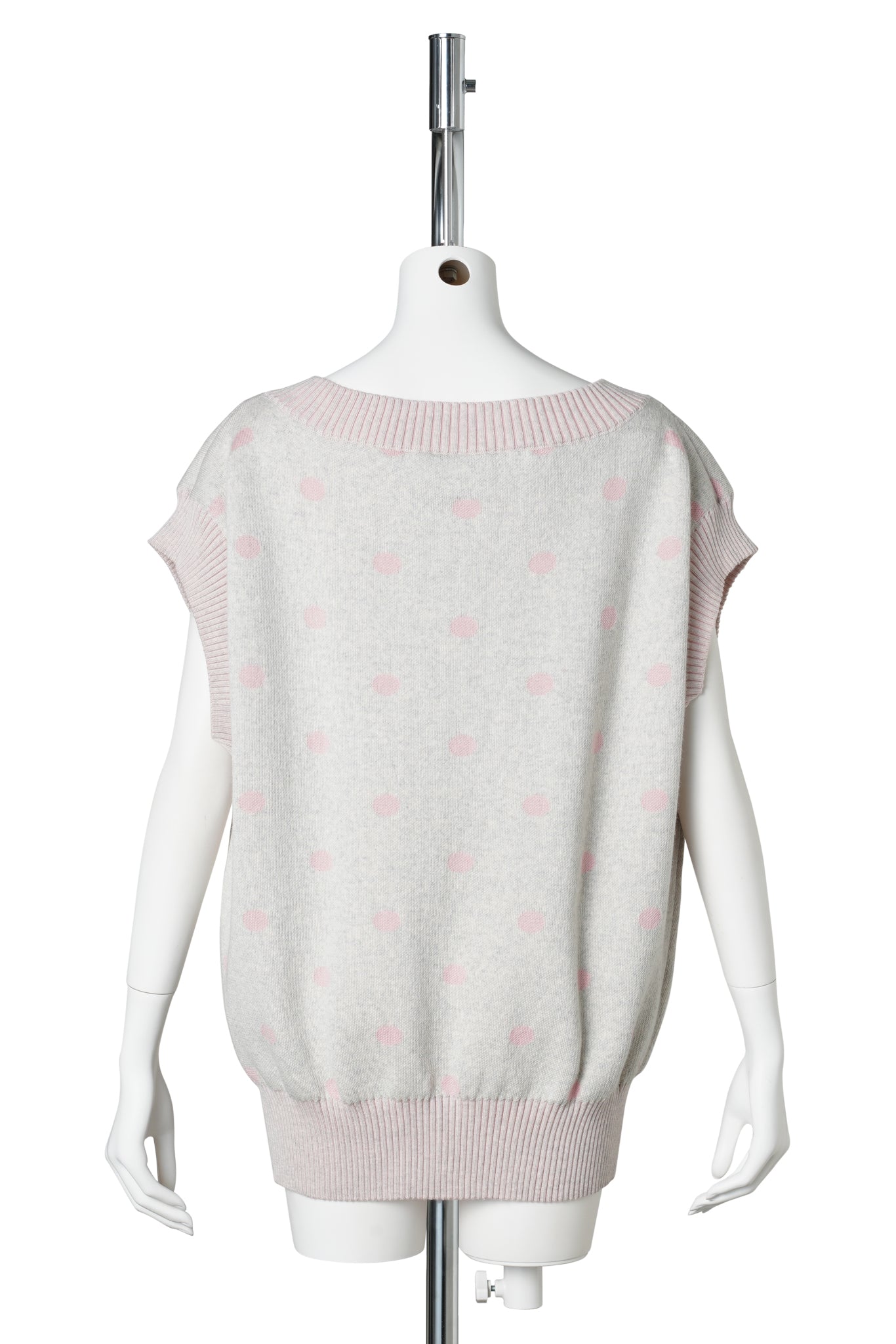 POLKA DOT SQUARE VEST PULLOVER WITH MERINO JACQUARD PRINT AND RIB EDGES / ROSE/GREY