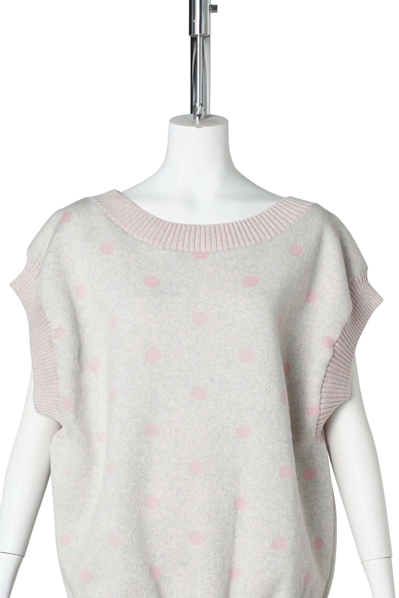 POLKA DOT SQUARE VEST PULLOVER WITH MERINO JACQUARD PRINT AND RIB EDGES / ROSE/GREY