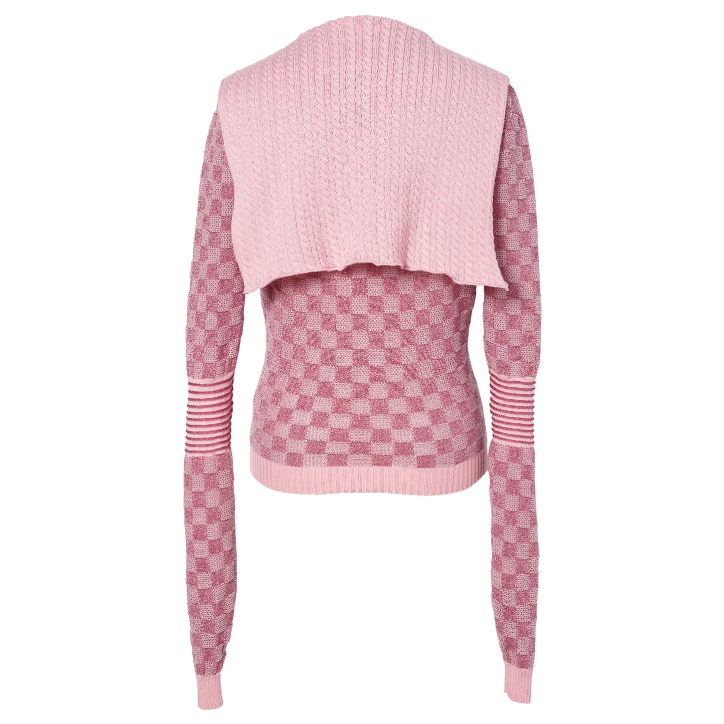 POINTELLE CHECK KNITTED LONGSLEEVE JUMPER WITH SAILOR COLLAR AND BOW / ROSE