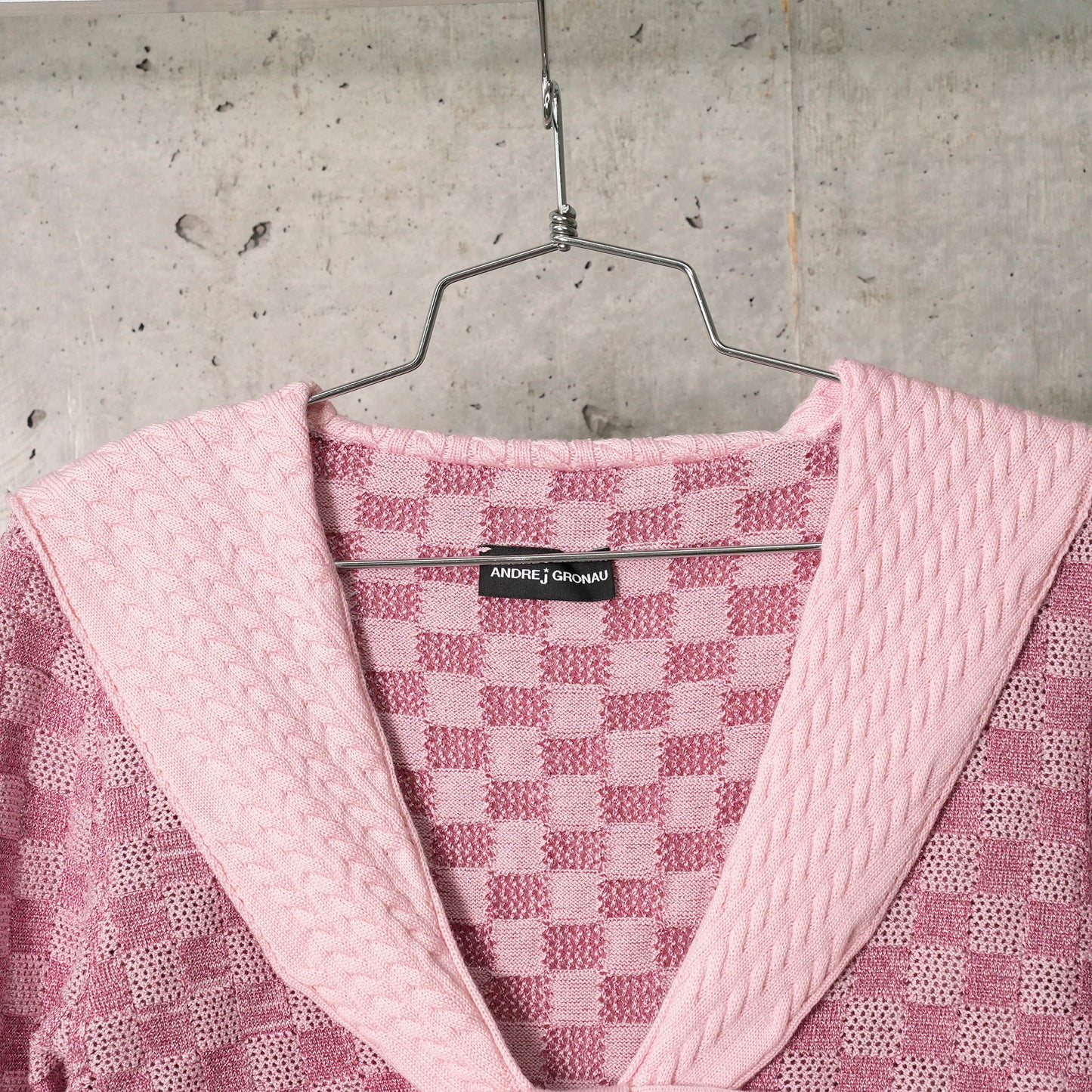 POINTELLE CHECK KNITTED LONGSLEEVE JUMPER WITH SAILOR COLLAR AND BOW / ROSE