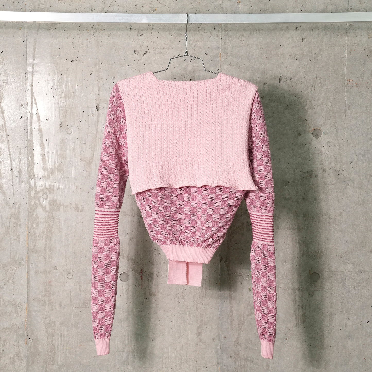 POINTELLE CHECK KNITTED LONGSLEEVE JUMPER WITH SAILOR COLLAR AND BOW / ROSE