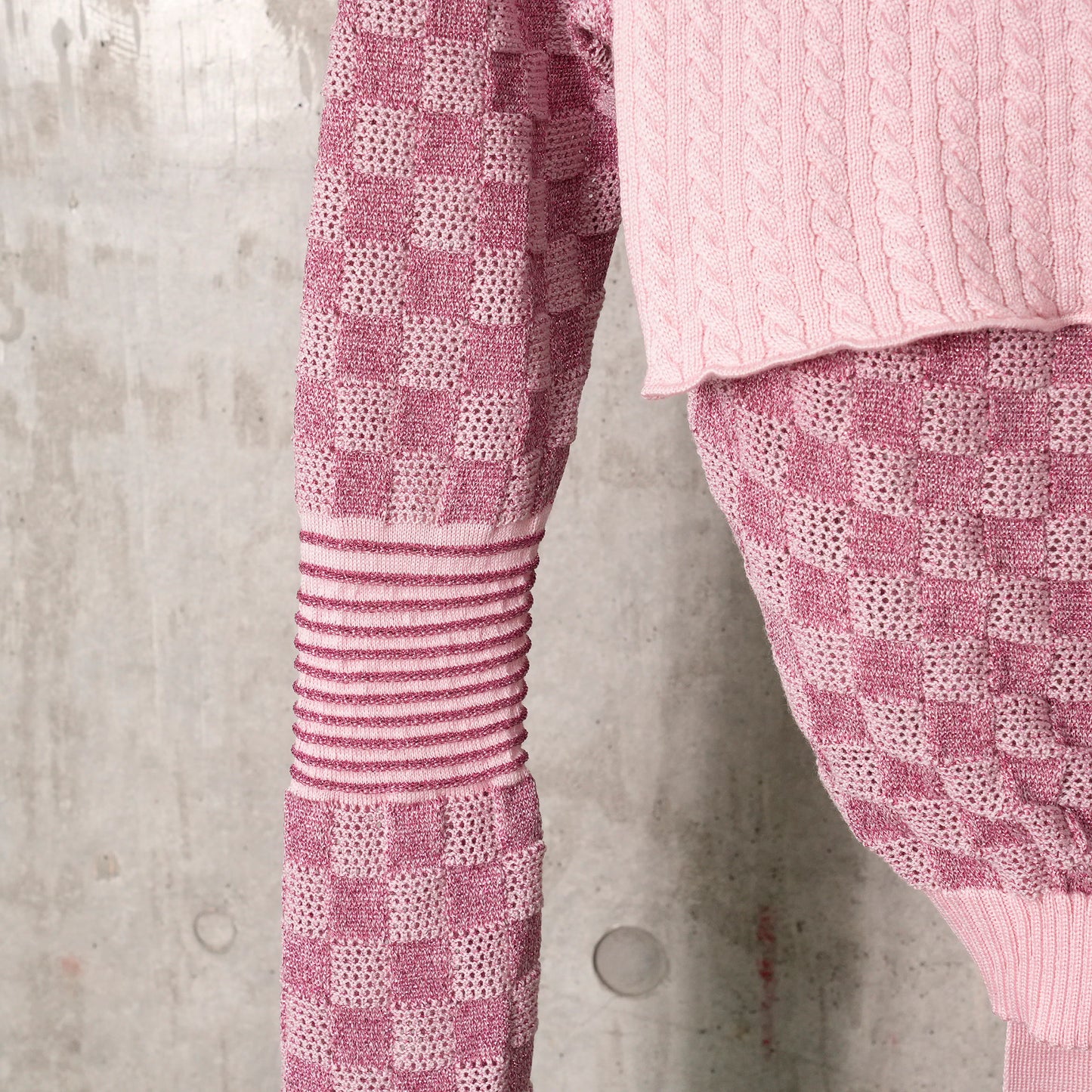 POINTELLE CHECK KNITTED LONGSLEEVE JUMPER WITH SAILOR COLLAR AND BOW / ROSE