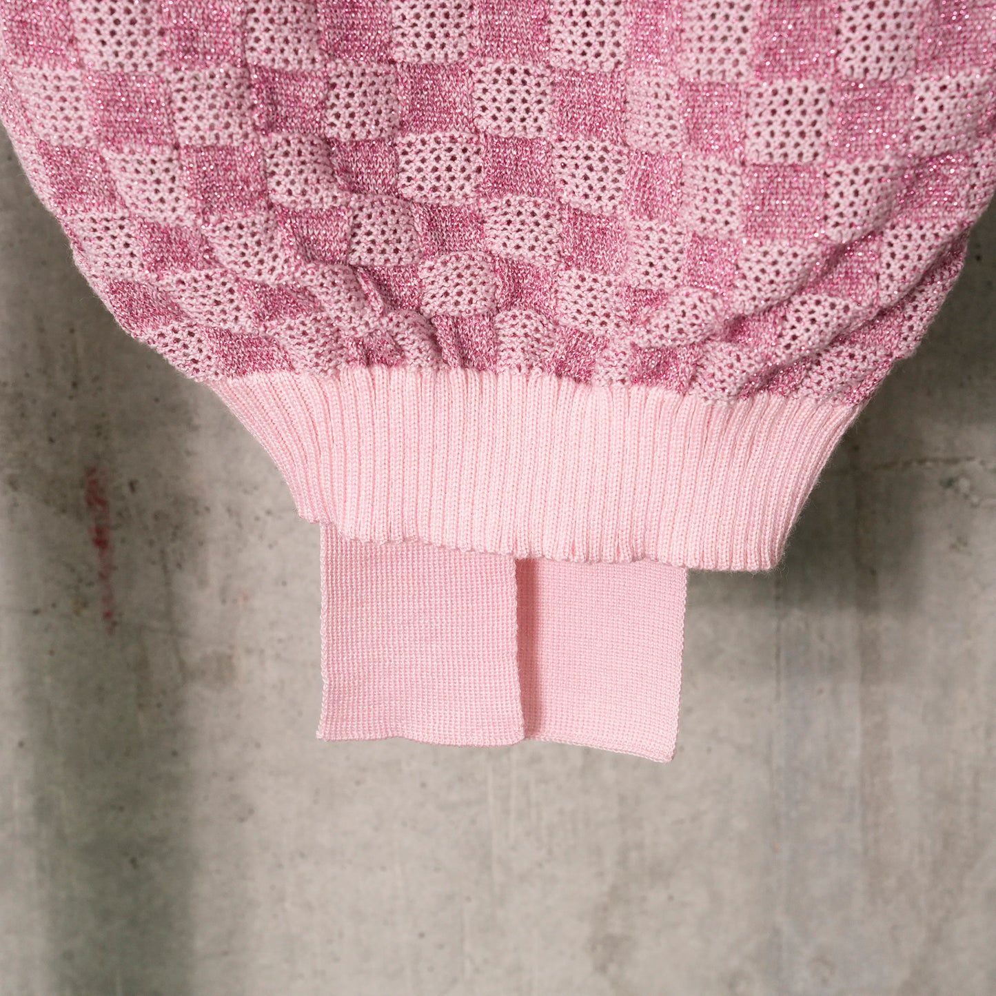 POINTELLE CHECK KNITTED LONGSLEEVE JUMPER WITH SAILOR COLLAR AND BOW / ROSE