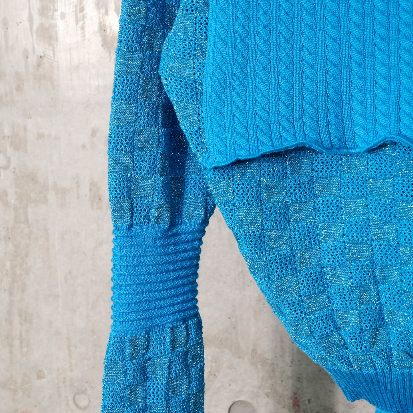 POINTELLE CHECK KNITTED LONGSLEEVE JUMPER WITH SAILOR COLLAR AND BOW / BLUE